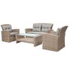 Patio Furniture Set;  4 Piece Outdoor Conversation Set All Weather Wicker Sectional Sofa with Ottoman and Cushions