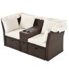 2-Seater Outdoor Patio Daybed Outdoor Double Daybed Outdoor Loveseat Sofa Set with Foldable Awning and Cushions for Garden, Balcony, Poolside