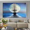 Handmade Sailboat Painting Seascape Original Art Boat Painting Nautical Artwork Full Moon Canvas Painting Night Sky Wall Art