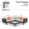 4-pieces Outdoor Wicker Sofa Set; Patio Furniture with Colorful Pillows; L-shape sofa set; Beige cushions and Brown Rattan