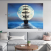 Handmade Sailboat Painting Seascape Original Art Boat Painting Nautical Artwork Full Moon Canvas Painting Night Sky Wall Art