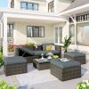 Patio Furniture Sets, 5-Piece Patio Wicker Sofa with Adustable Backrest, Cushions, Ottomans and Lift Top Coffee Table