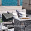 Direct Wicker 5-Piece Wicker Patio Fire Pit Sectional Seating Set with Gray Cushions