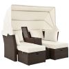 2-Seater Outdoor Patio Daybed Outdoor Double Daybed Outdoor Loveseat Sofa Set with Foldable Awning and Cushions for Garden, Balcony, Poolside