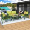 4-Piece Rope Patio Furniture Set, Outdoor Furniture with Tempered Glass Table, Patio Conversation Set Deep Seating with Thick Cushion for Backyard Por